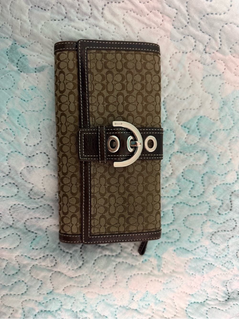 Coach Brown Soho Canvas Wallet with Buckle Closure
